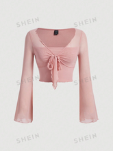 Tie Front Bell Sleeve T-Shirt